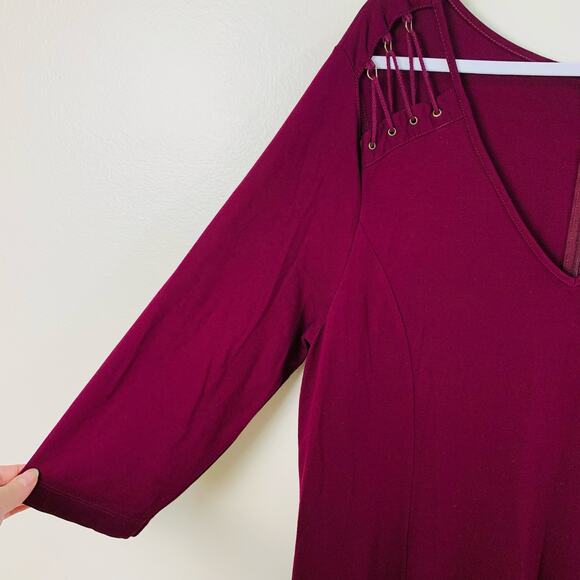 Kate & Mallory Plus Size 1X Women's 3/4 Sleeve Shift Dress Burgundy Wine Formal - Picture 7 of 9